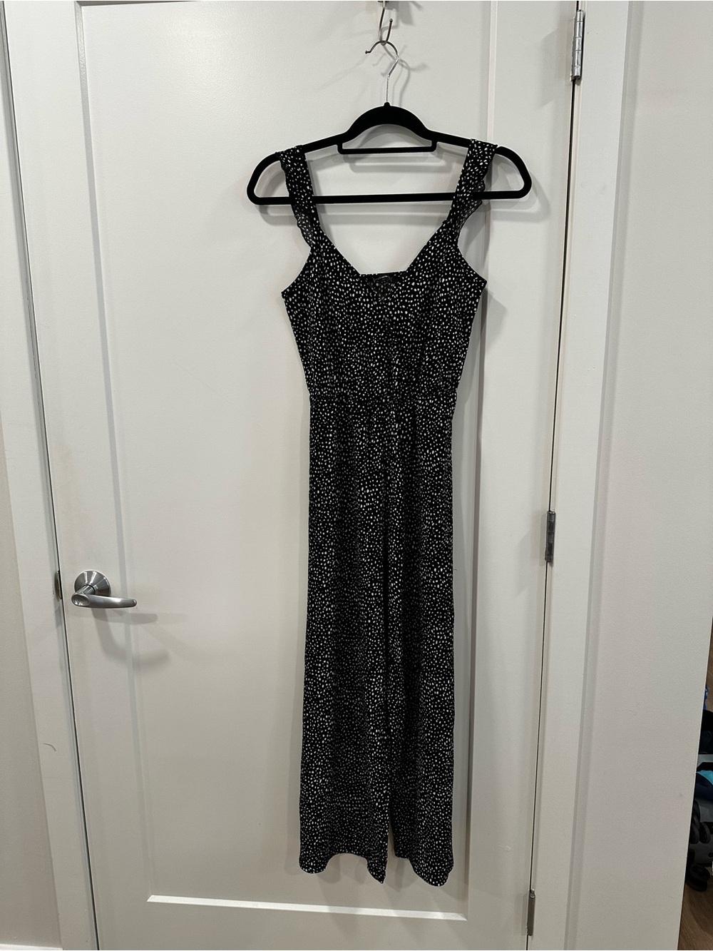 Stradivarius Black White Spotted Wide Leg Jumpsuit Size S